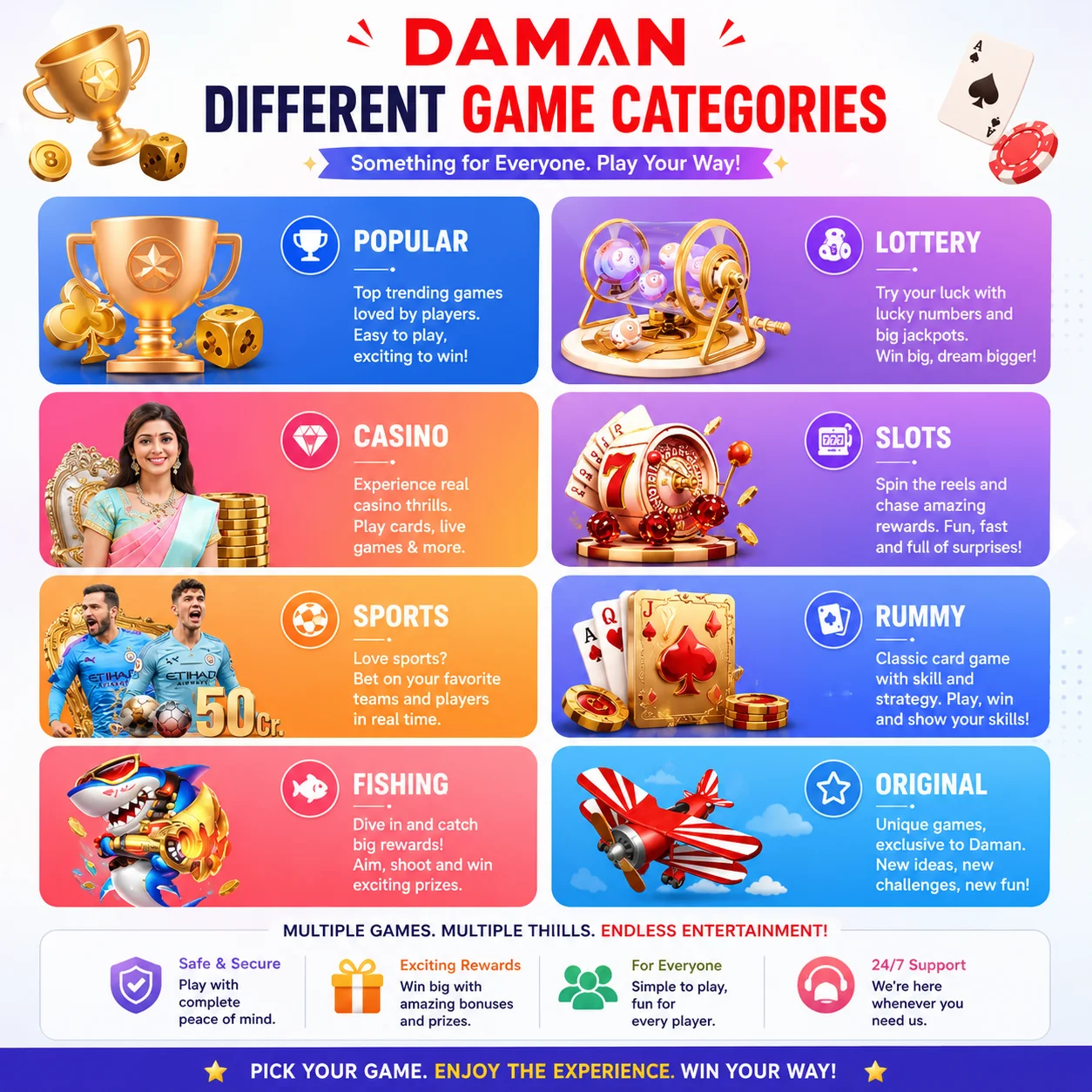 Various gaming categories on Daman